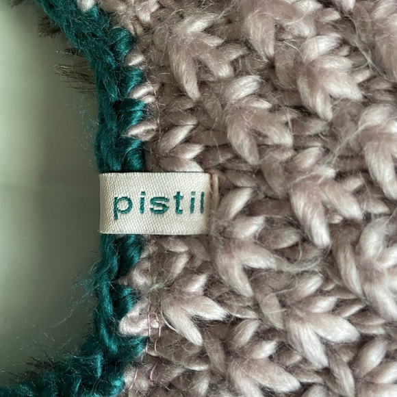 Pistil Knit Pink Green Earflap Hat Fur Lined Women's OS Vintage cabin - Picture 3 of 6